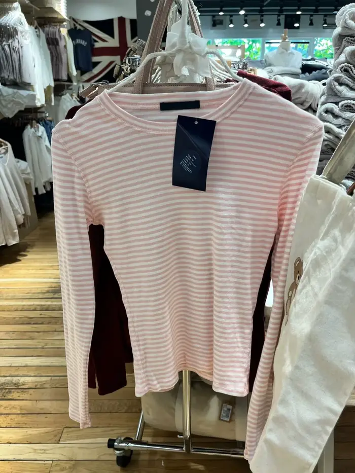 T-shirt à manches longues rayé rose pour femmes
