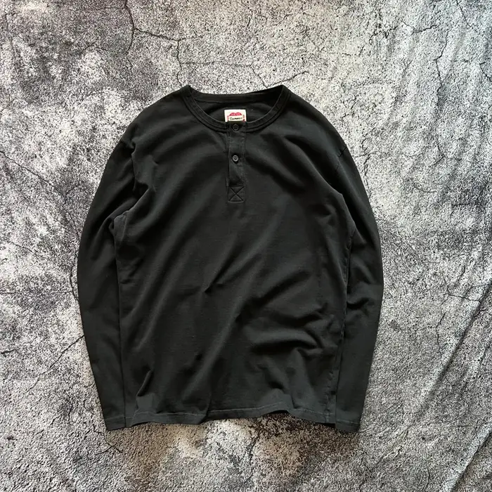 Henry chemise américaine Vintage poids lourd Amekaji lavé en détresse à manches longues coupe ample pur coton col