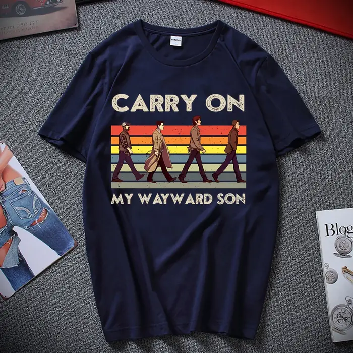 Surnaturel continuer mon fils vers le chemin T-Shirt Vintage Sam et Dean Winchester Brothrs chemise