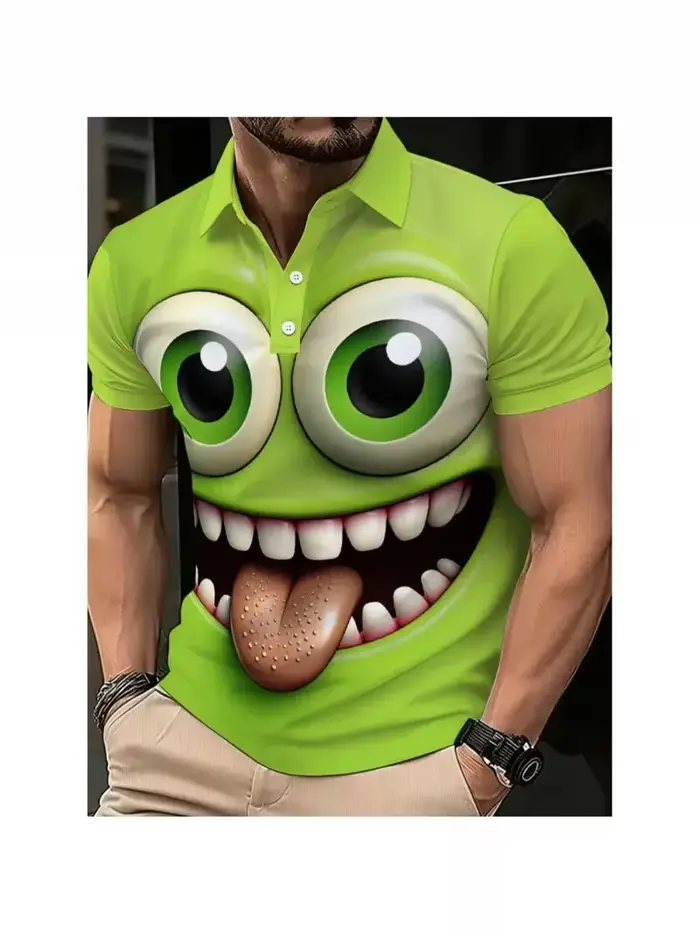 Polo amusant à motif de dessin animé pour hommes, t-shirt coloré avec visage souriant, respirant, sé