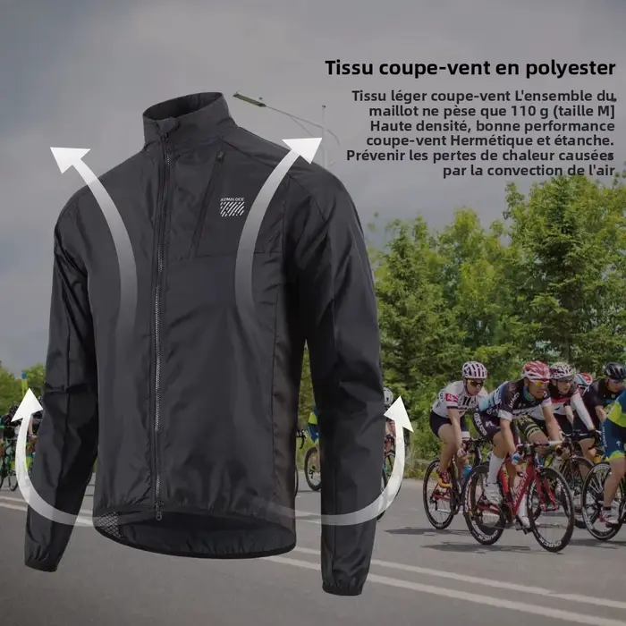 KEMALOCE veste de cyclisme coupe-vent hommes 2025 ultraléger à manches longues maillot de vélo noir et jaune léger vtt sport coupe-vent