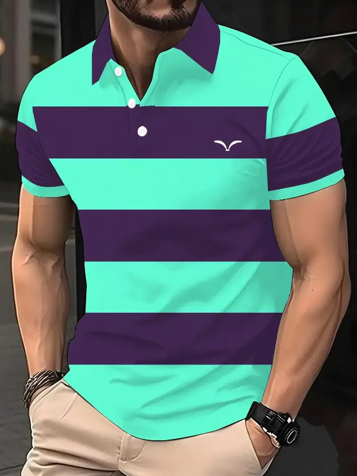 Chemise polo rayée Harajuku à manches courtes