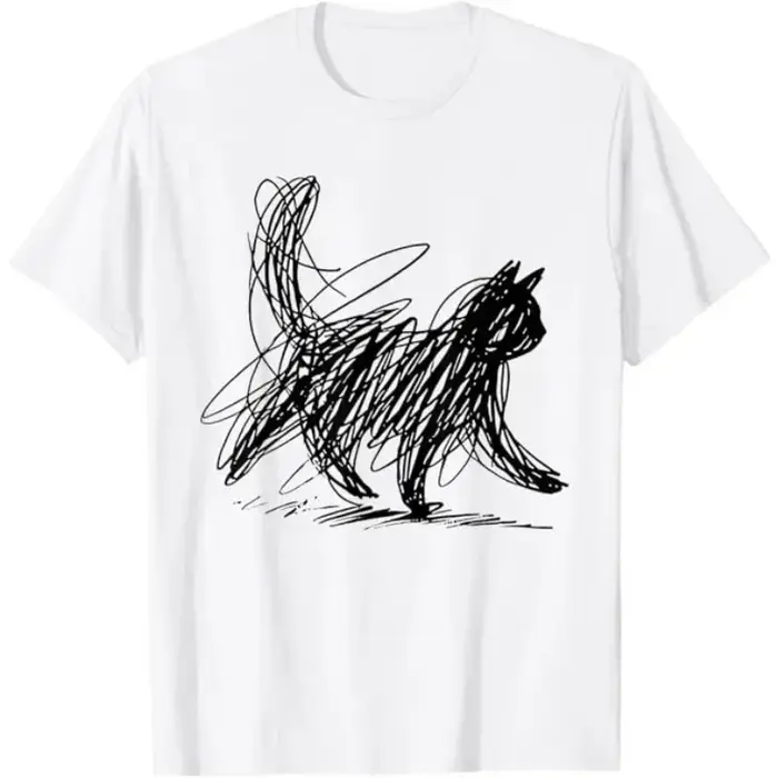 T-shirt tendance urbaine avec motif de chat minimaliste