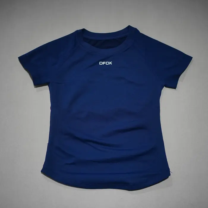 DFDK T-shirt de sport à col rond pour femme, haut élastique respirant à manches courtes, décontracté
