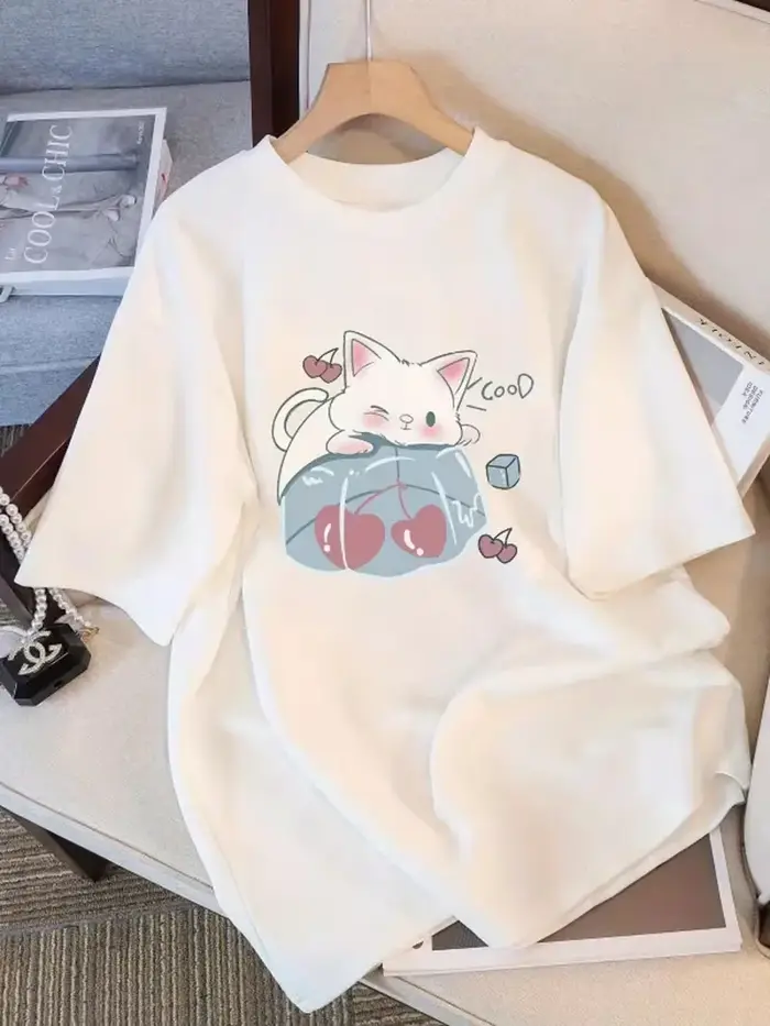 T-shirt unisexe décontracté à col rond et coupe oversize