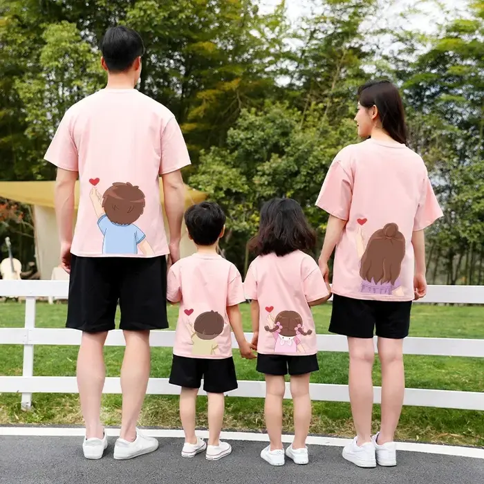 T-shirt en coton imprimé dessin animé pour mère et fille