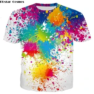PLstar Cosmos-T-shirt imprimé éclaboussures de peinture arc-en-ciel pour hommes et femmes, Hipster 3