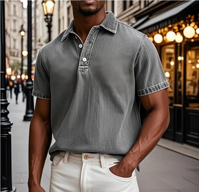 2025 nouveaux hommes rétro revers Polo couleur unie affaires décontracté à manches courtes T-shirt
