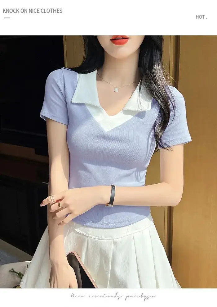 T-shirt à manches courtes et col Polo pour femmes