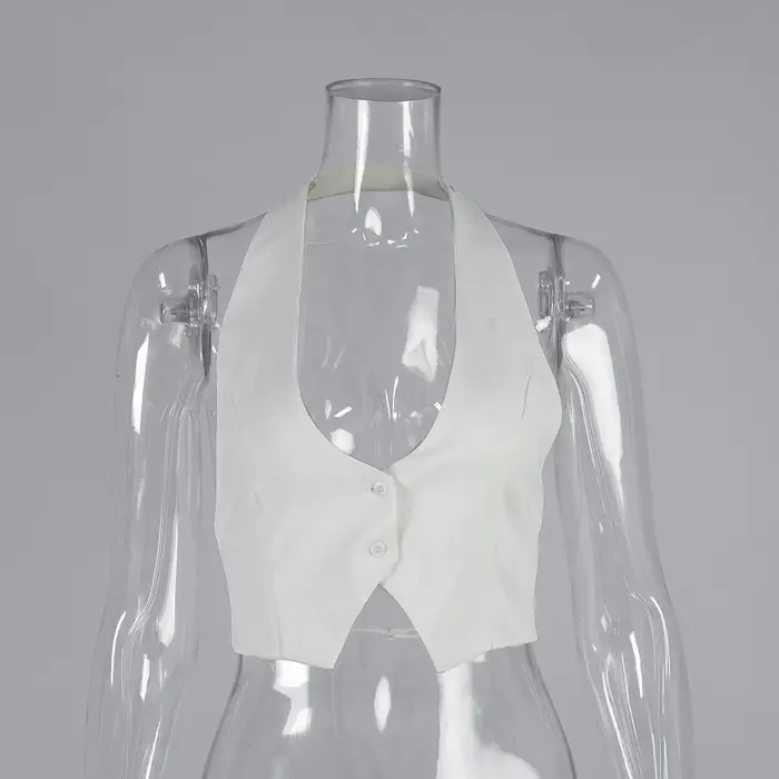 Débardeurs blancs élégants à col licou et dos nu pour femme, été 2026, sexy, épaules dénudées, bouto