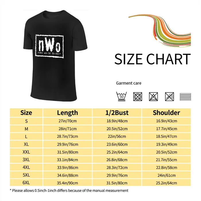 T-Shirt NWO New World Order Wrestling pour hommes, double face, grande taille, col rond, en coton, manches courtes, été