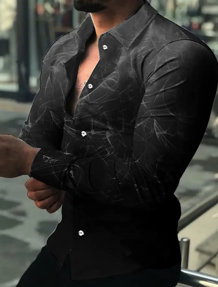 Chemise graphique à manches longues pour hommes, nickel é géométrique, impression 3D colorée, bouton