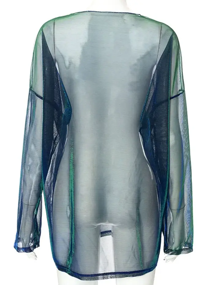 T-shirt à manches longues à col rond transparent pour femmes