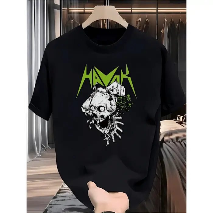 T-shirt pour homme Havok Skull Tear Print, couleur unie, col rond, doux, extensible, cool, streetwea