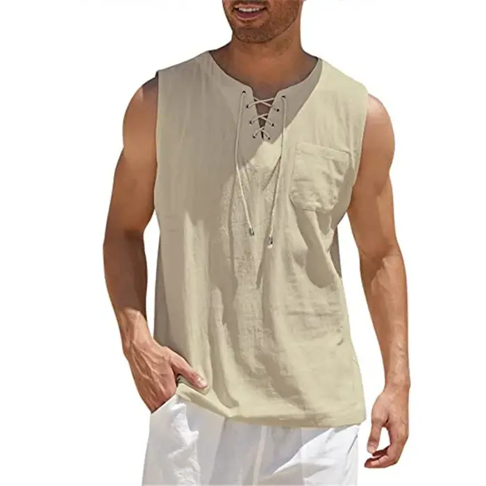 Nouveau débardeur homme 2026 – T-shirt pull décontracté à col lacé pour homme