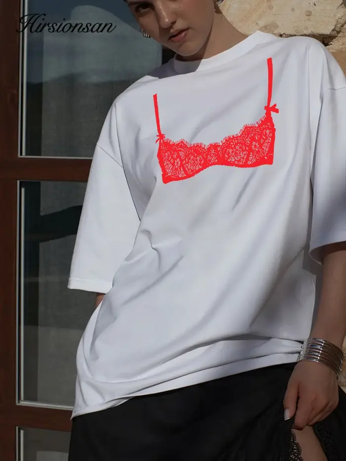 T-shirt Hirsionsan 100 % coton pour femme, nouvelle collection été 2026, coupe oversize, couleur uni