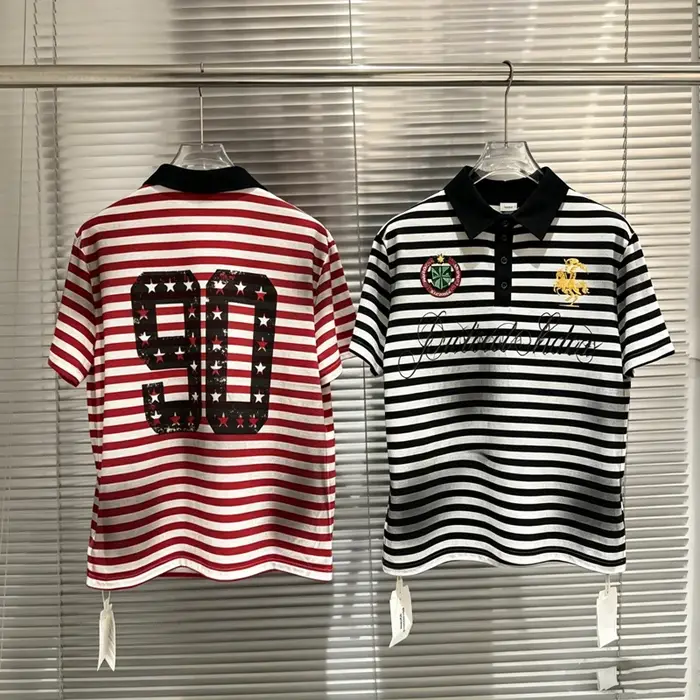 Soiled Stripe PROTOCOL Embroidery Warhorse T-shirt et Polos Homme Femme Noir Rouge Manches Courtes Haute Qualité à Col Revers