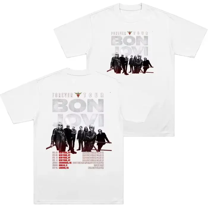 T-shirts Bon Jovi Forever Tour pour hommes, T-shirt rond unisexe en coton à manches courtes, idée ca