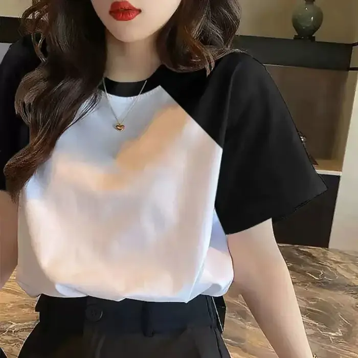 T-shirt à manches courtes en pur coton Raglan Unique pour femmes