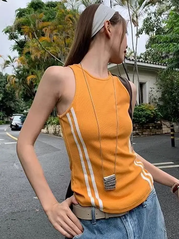 Débardeurs orange Aoaiiys pour femmes, hauts courts à rayures contrastées, mode de rue, hauts Haraju