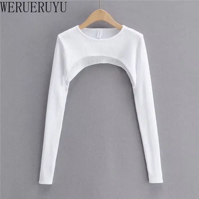T-shirts femmes à manches longues haut court printemps automne Y2k vêtements esthétiques col rond noir blanc Sexy Harajuku tricoté t-shirt 2023