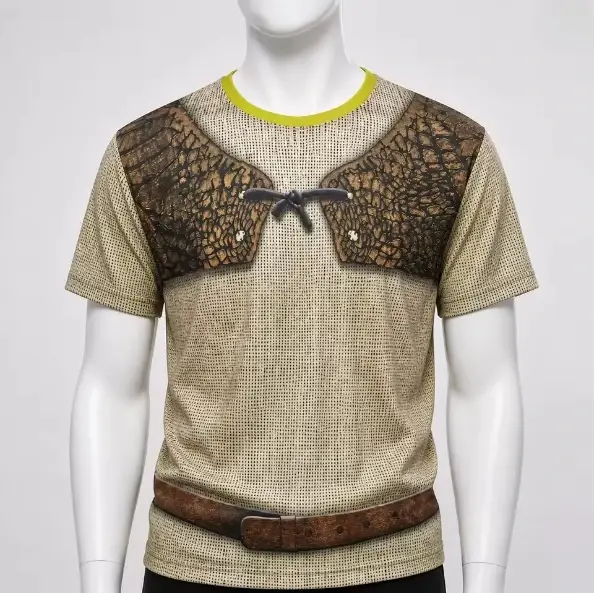 T-shirt imprimé créatif style armure médiévale pour hommes et femmes, décontracté, col rond, manches courtes, motif graphique, haut vintage pour costume de cosplay Y2K