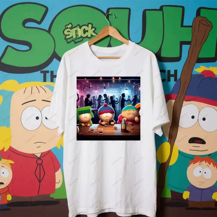 Amusant parc du sud dessin animé t-shirt unisexe femmes hommes