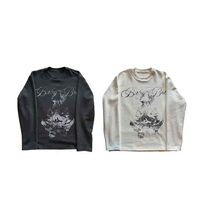 Nouvelle Arrivée 2026 – T-shirt Femme Y2K en Maille Gaufrée à Manches Longues, Imprimé Lettres Anges