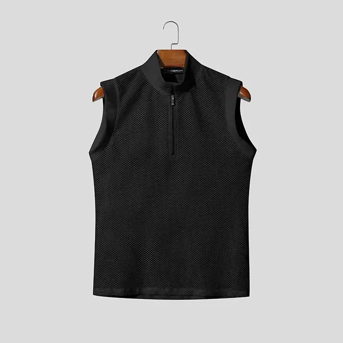 INCERUN Débardeurs Homme Évidés Transparents Été Streetwear Sexy Fermeture Éclair 2026 Tops Tendance