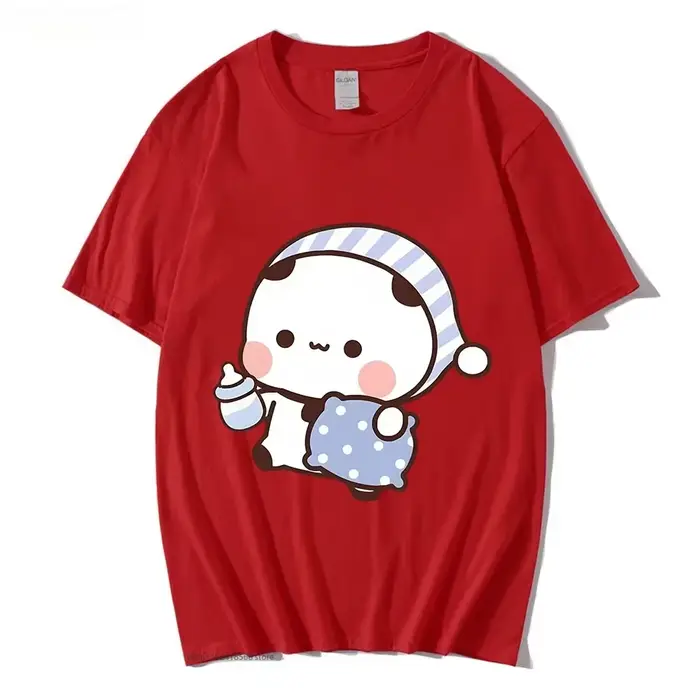 Couple t-shirt mignon BuBu Panda va dormir avec DuDu ours graphique t-shirt femmes vêtements manches