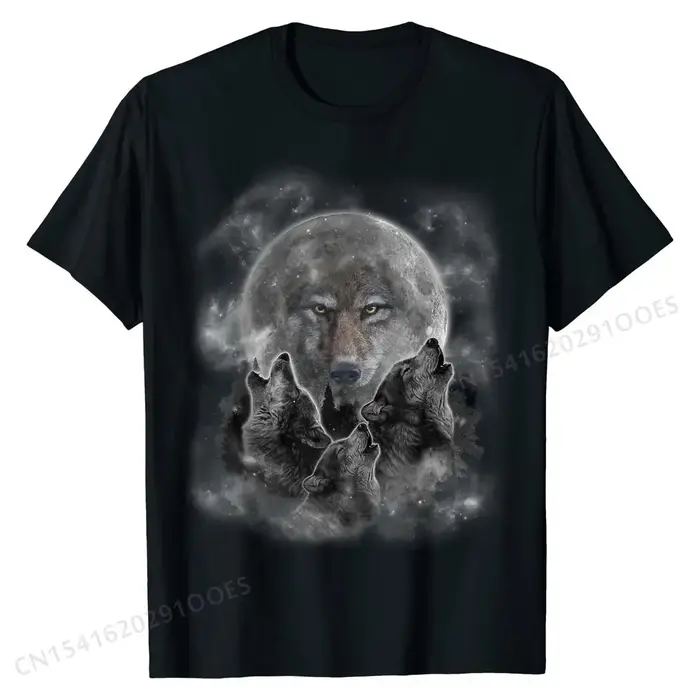 T-Shirt avec trois loups-garous pour homme, haut large en coton avec une Silhouette de loup pleine lune