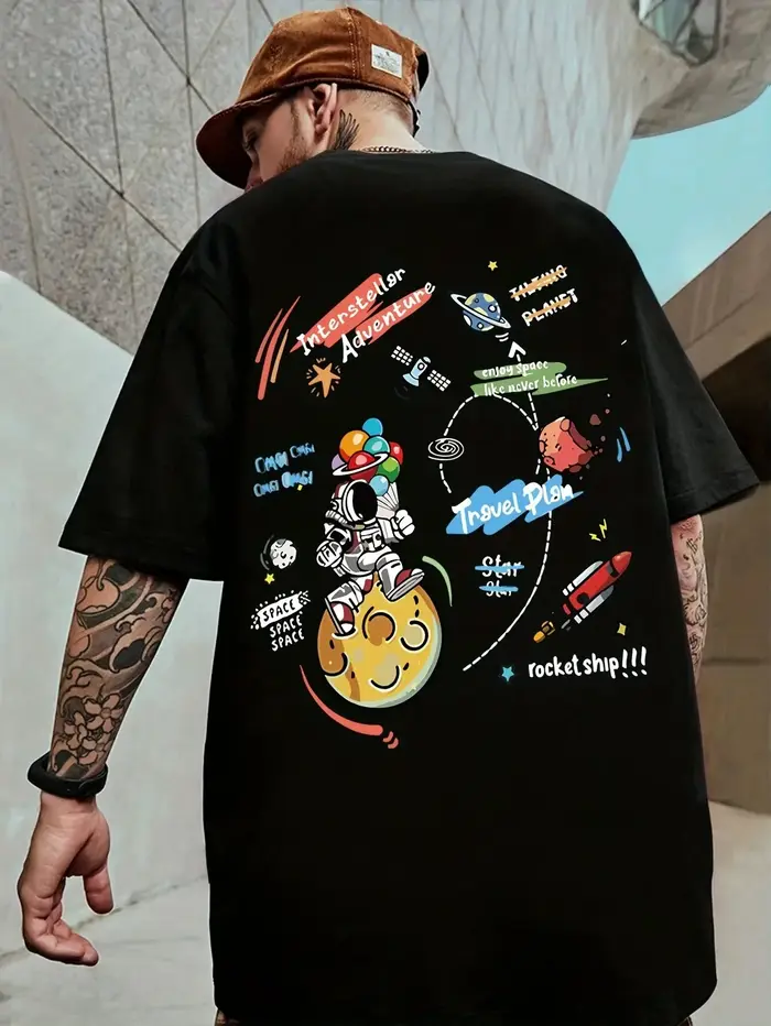 T-shirt pour homme, 100% coton, imprimé graffiti, coupe ample, décontracté, confortable, polyvalent,