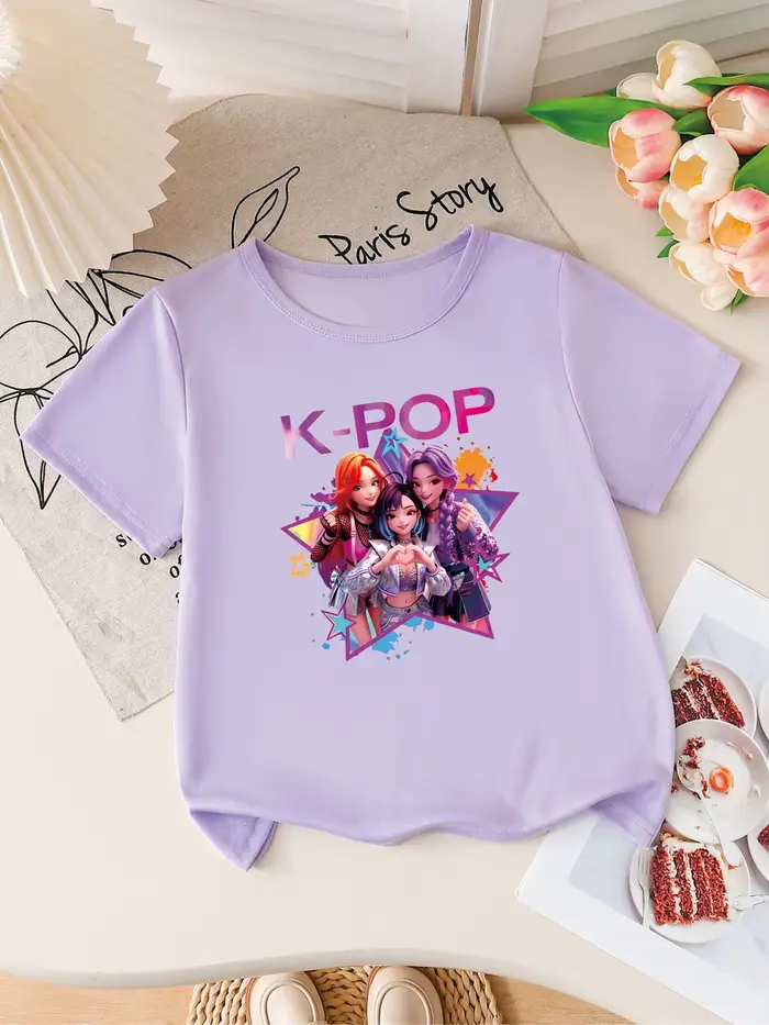 T-shirt à manches courtes imprimé groupe d'idoles K-POP pour filles