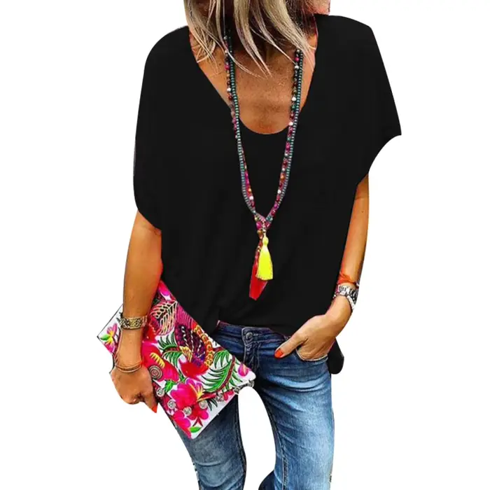 T-Shirt ample femmes surdimensionné couleur bonbon col en V dames sweat à manches courtes