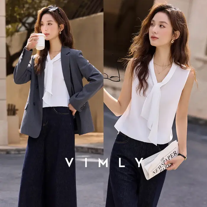 Chemisier sans manches blanc VIMLY pour femme, nouvelle collection Printemps-Été 2026, en mousseline