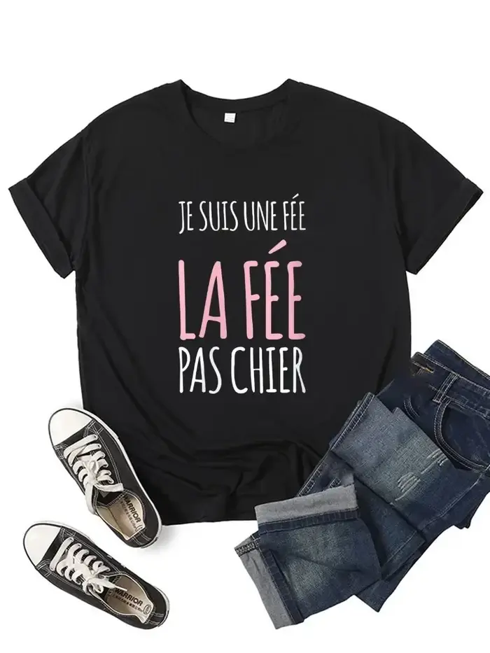 T-shirt humoristique à manches courtes avec motif 'Je suis une' pour femme, style Harajuku, noir, ro
