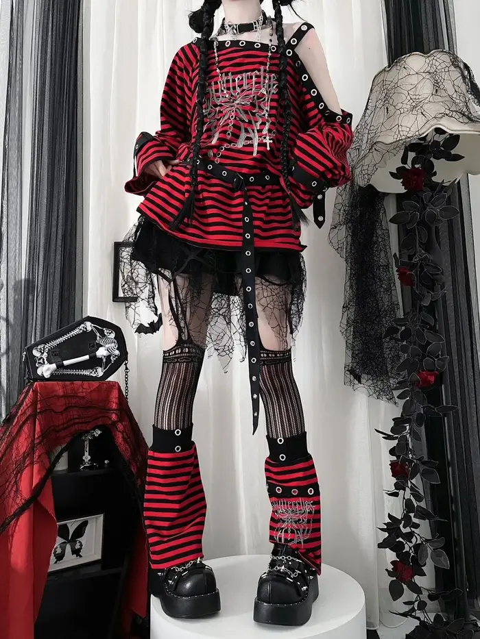 Chemise longue avec manches de jambe pour filles, chemisier gothique, sous-culture papillon, Punk ja