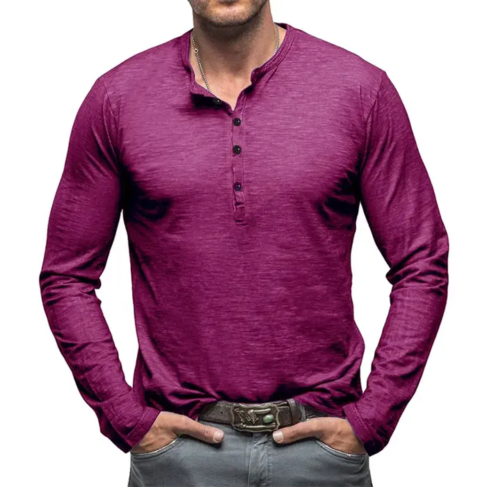 T-shirt à manches longues et col Henley pour hommes