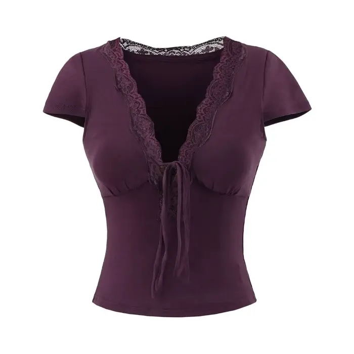 T-shirts et polos pour femmes : Hauts courts chics à col en V