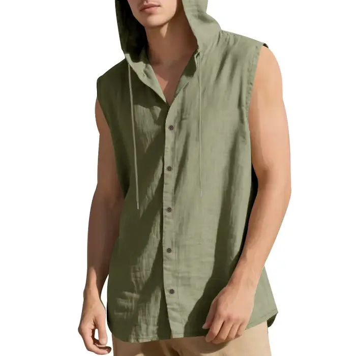 Chemise sans manches décontractée en lin pour homme