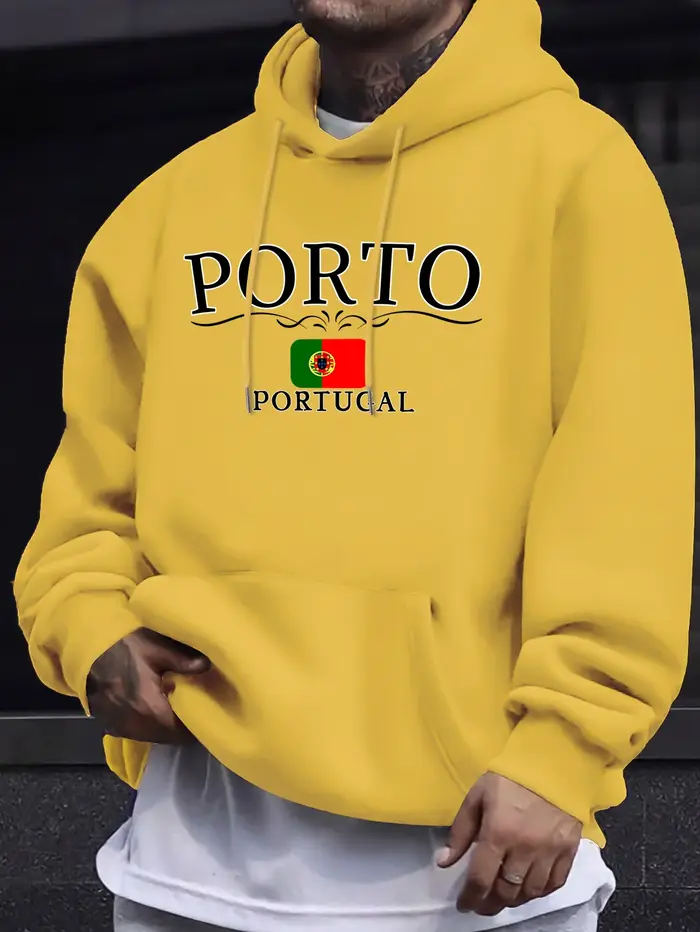 Porto Portugal lettre et drapeau imprime hommes sweat à capuche polaire doux haute rue