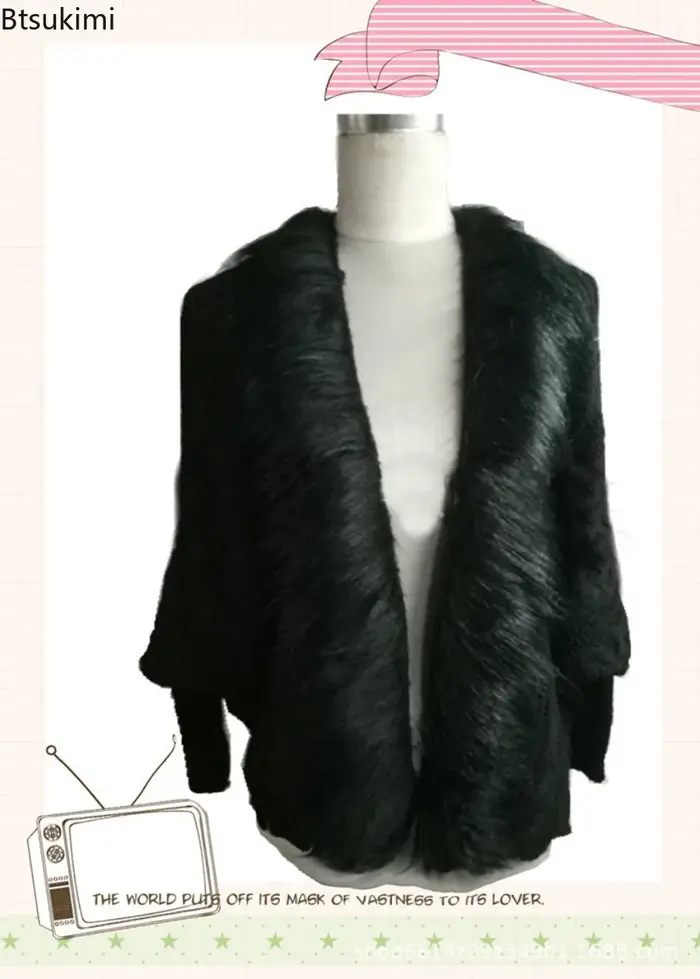 Femmes Cardigan pull épais Poncho Capes automne hiver Femme tricoté manches chauve-souris col de fourrure laine