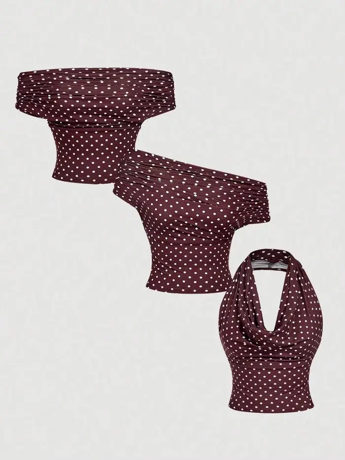 Haut court en tricot pour femme avec options de port polyvalentes et détail froncé sur le côté