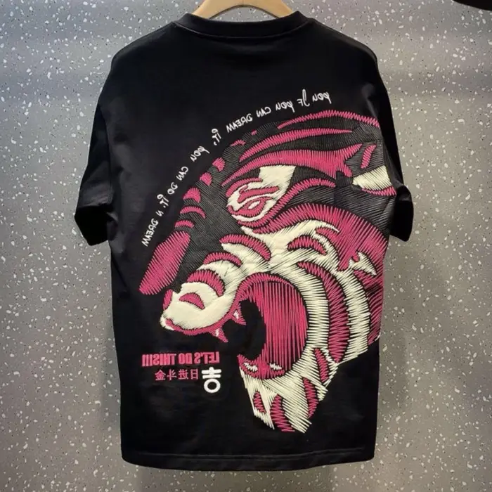 Y-Heather-T-shirt graphique rayé brodé pour hommes
