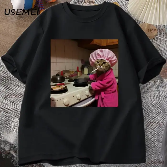 Drôle femme au foyer chat T-Shirt Vintage coton à manches courtes Gen Z blague T-Shirt stupide cerve