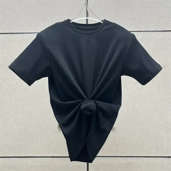 T-shirt femme 2025 été nouveau épaule rembourré coupe ajustée haut à manches courtes pur coton col rond pull y2k