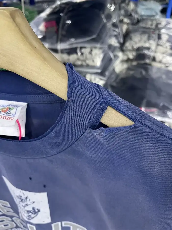 Nouveau SAINT LOGO lettre motif imprimé lavé rétro en détresse à manches courtes haute rue décontracté à la mode coton col rond T-shirt