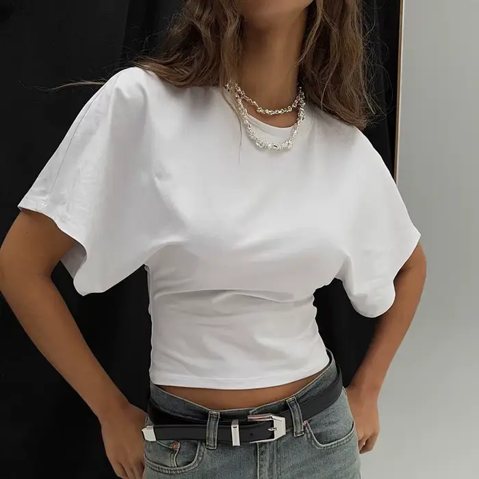 Mode décontracté solide gris recadrée T-shirt 2025 femme vêtements col rond hauts Corset Streetwear filles printemps