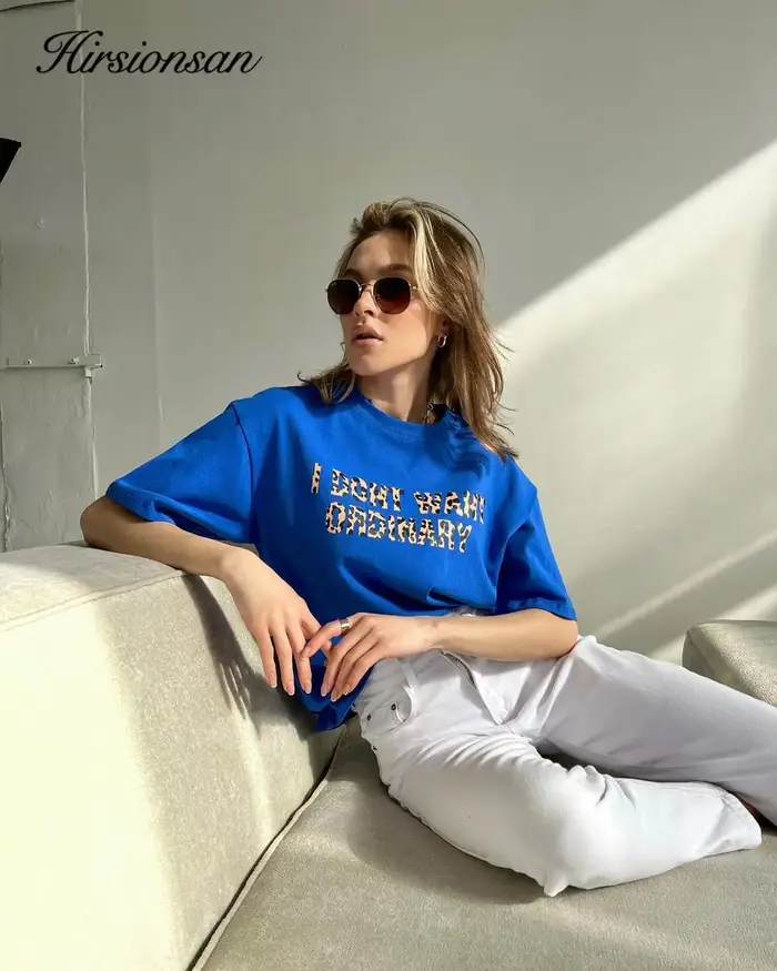 Hirsionsan-T-shirt imprimé lettre pour femme, t-shirts graphiques vintage, 100% coton, décontracté,