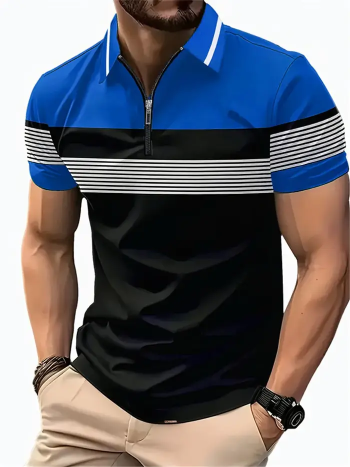 6XL grande taille vêtements pour hommes rayé mode Polos T-Shirts été 3D imprimé rue tendance mâle fermeture éclair POLO t-shirt décontracté hauts